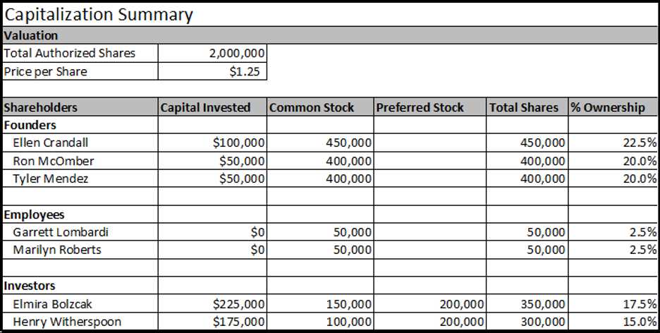 Key Components of a Capitalization Table
