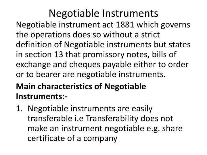 Definition of Negotiable Instruments