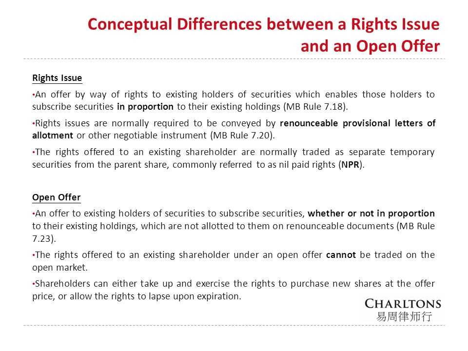 Differences between Open Offer and Rights Issue